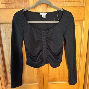 Black eyelet lace long-sleeve crop top
